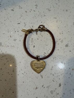 Coach Brown Leather Bracelet with Gold Heart Tag